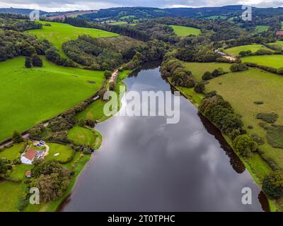 An aerial view of Hawkridge Reservoir near Spaxton in Somerset England Stock Photo
