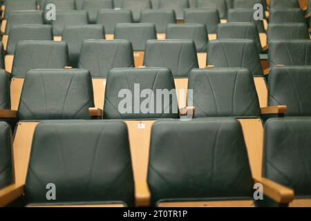 Empty seats in hall. Rows of seats. Classroom for students. Stock Photo