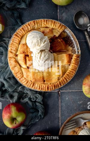 Apple pie with scoops of ice cream Stock Photo
