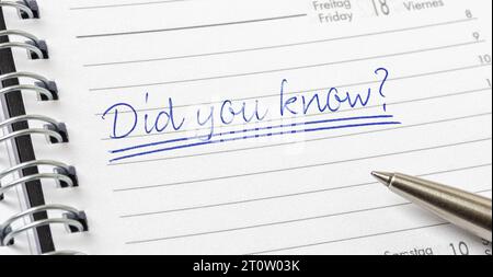 Did you know written on a calendar page Stock Photo