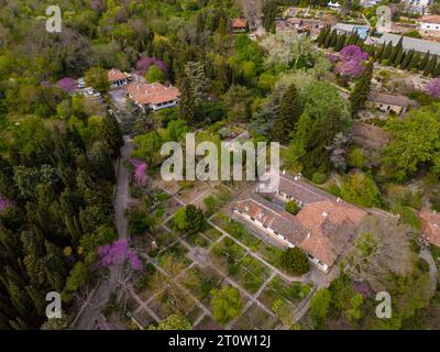 aerial top view of the palace nestled in the botanical garden in Balchik, Bulgaria. This historic landmark is a testament to the fusion of different c Stock Photo