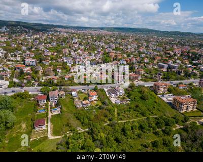 aerial top view of the palace nestled in the botanical garden in Balchik, Bulgaria. This historic landmark is a testament to the fusion of different c Stock Photo