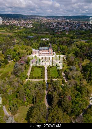 aerial top view of the palace nestled in the botanical garden in Balchik, Bulgaria. This historic landmark is a testament to the fusion of different c Stock Photo