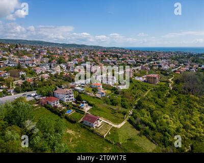 aerial top view of the palace nestled in the botanical garden in Balchik, Bulgaria. This historic landmark is a testament to the fusion of different c Stock Photo