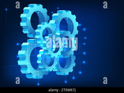 Cog technology The arranged gear teeth are connected to a technological circuit. It represents the development of technology. that allows people to ac Stock Vector