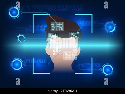 Facial scanning technology with technological elements and numerical code Media technology security system that uses facial identity scanning to enter Stock Vector