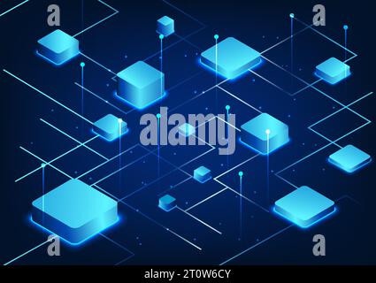 Metaverse Technology The rectangular box shape placed on the technology circuit line represents entering the virtual world, entering the world of tech Stock Vector