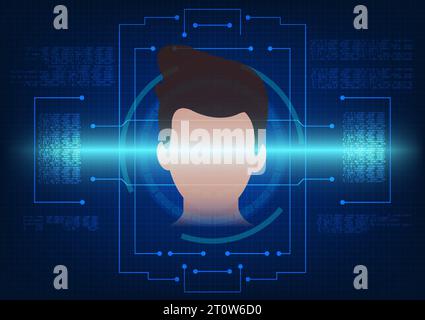 Facial scanning technology with technological elements and numerical code Media technology security system that uses facial identity scanning to enter Stock Vector