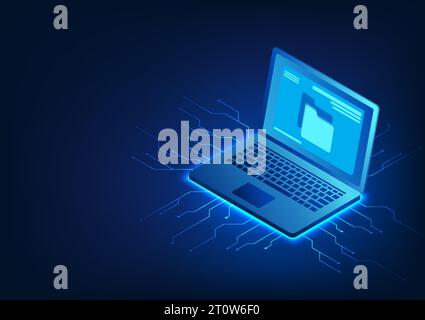Computer technology The screen is a file folder. It refers to a computer as a device for working and transmitting work data. Stock Vector