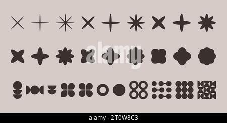 Retro futuristic sparkle icons collection. Set of star shapes. Abstract symbol sign vector design. Y2k elements Stock Vector