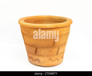 Large clay empty flower pot isolated on white background Stock Photo