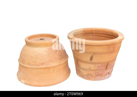 Earthenware pots for plants isolated on white background Stock Photo