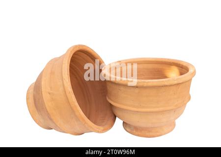 Large flowerpots for plants or flowers isolated on white background Stock Photo