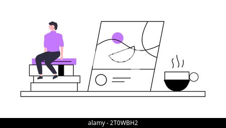 Man sitting on a bookshelf and reading a book. Flat style vector illustration. Stock Vector