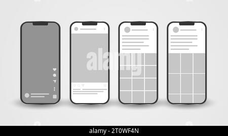 Smartphone mock up with carousel interface post on social network. Social media mobile app page template. Design of the tape profile. Vector Stock Vector