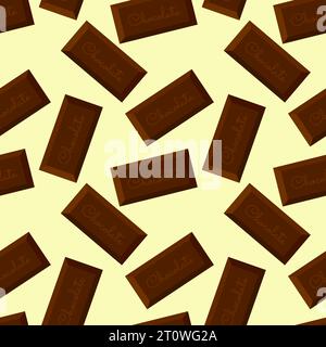 Pattern with bars pieces of chocolate in yellow background. Vector illustration Stock Vector