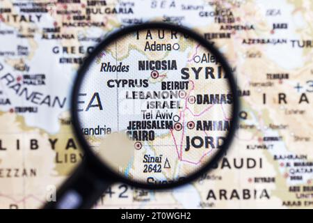 Lebanon and Israel on a map of the world. Stock Photo