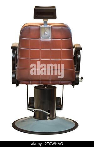 Vintage leather brown barber chair isolated on a white background Stock Photo