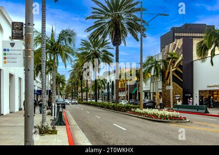 Los Angeles, United States of America; January 15, 2023: Luxury stores on the famous Rodeo Drive street, in the town of Beverly Hills, which is a high Stock Photo