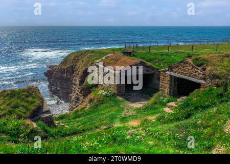 Traditional fishermen's huts at Marwick Head, Orkney, Scotland. Stock Photo