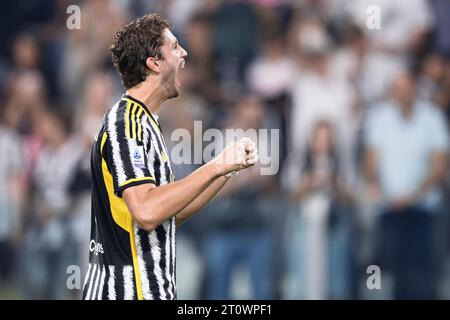 Manuel Locatelli of Juventus FC celebrates during the Serie A football match between Juventus FC and Torino FC. Stock Photo