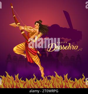 Happy Dussehra festival of India. of Lord Rama killing Ravana. vector illustration design Stock Vector