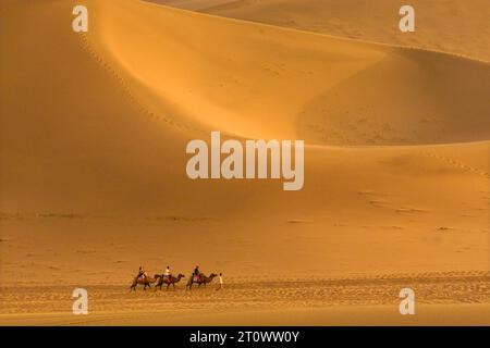 Late evening in the sand dunes near Dunhuang, Gansu province, China Stock Photo