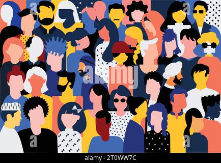 Flat illustration of a inclusive and diversified crowd all standing together without any difference Stock Vector