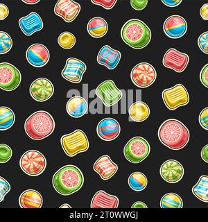 Vector Candy Seamless Pattern, repeating background with illustrations of multi colored assorted candies and bubble gums for child bed linen or wrappi Stock Vector