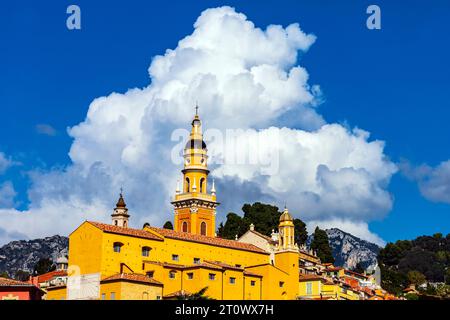 The historic centre of Menton is beautiful  small town with winding cobbled streets, picturesque houses. French Riviera, France. Stock Photo