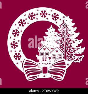 Template for laser cutting. Christmas wreath. Vector Stock Vector
