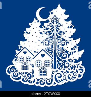 Winter forest. Template for laser cutting. Vector Stock Vector