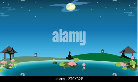 International Yoga Day night background Stock Vector