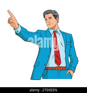 portrait of young businessman pointing his finger up or businessman gesture Stock Vector