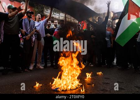 Beirut, Beirut, Lebanon. 9th Oct, 2023. An Israeli Flag Burns During A 