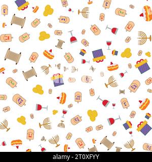 Happy Hanukkah banner, template for your design. Hanukkah is a Jewish holiday. Greeting Card with Menorah, Sufganiyot, Dreidel. Vector illustration Stock Vector