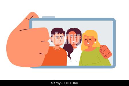 Friends selfie semi flat color vector character Stock Vector