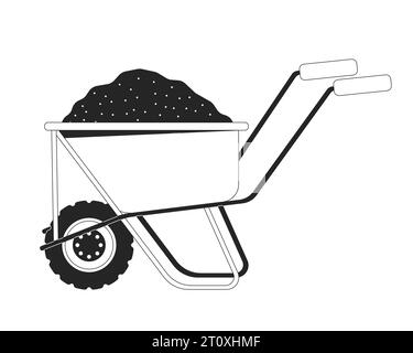 Wheel barrow trolley with sand black and white 2D line cartoon object Stock Vector