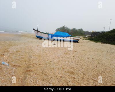 Beach shacks awating permission on Benaulim beach in the Indian sate of Goa Stock Photo