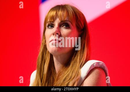 London, UK. 9 October 2023. Angela Rayner MP speaks during the Labour Party Conference in Liverpool. Photo credit should read: Matt Crossick/Empics/Alamy Live News Stock Photo