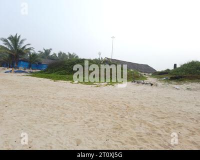 Beach shacks awating permission on Benaulim beach in the Indian sate of Goa Stock Photo