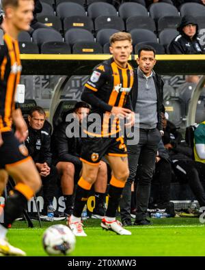 Hull, UK. 30th September 2023. EFL Championship: Hull City AFC  v Plymouth Argyle. Liam Rosenior manager of Hull City. Credit Paul Whitehurst/Alamy Live News Stock Photo