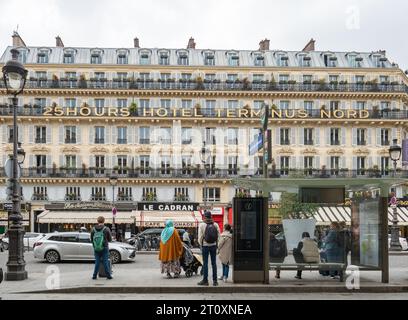 Paris, France - May 11th 2023: Square with bus stop in front of Gare du Nord Stock Photo