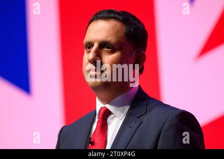 London, UK. 9 October 2023. Scottish Labour leader Anas Sarwar speaks during the Labour Party Conference in Liverpool. Photo credit should read: Matt Crossick/Empics/Alamy Live News Stock Photo