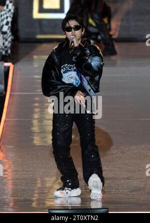 Seoul, South Korea. 8th Oct, 2023. South Korean raper ZICO, performs on the stage for the 'Gangnam Festival K-Pop Concert 2022' at Gangnam Street in Seoul, South Korea on October 8, 2023. (Photo by Lee Young-ho/Sipa USA) Credit: Sipa USA/Alamy Live News Stock Photo