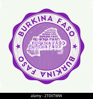 Burkina Faso seal. Country round logo with shape of Burkina Faso and country name in multiple languages wordcloud. Beautiful emblem. Stock Vector