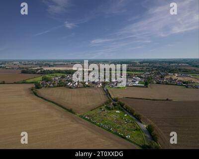 An aerial view of the village of Old Newton in Suffolk, UK Stock Photo