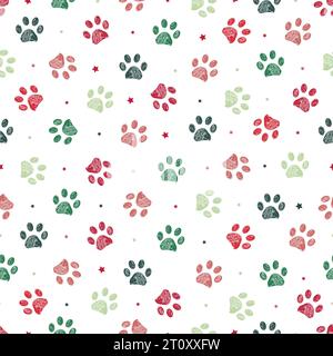 Christmas colored paw prints seamless pattern Stock Vector