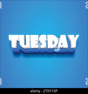 Vector 3D tuesday text on a blue blackground. Stock Vector