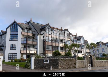 Falmouth Cornwall, modern apartment building overlooking Falmouth bay and beach,Cornwall,England,UK,2023 Stock Photo